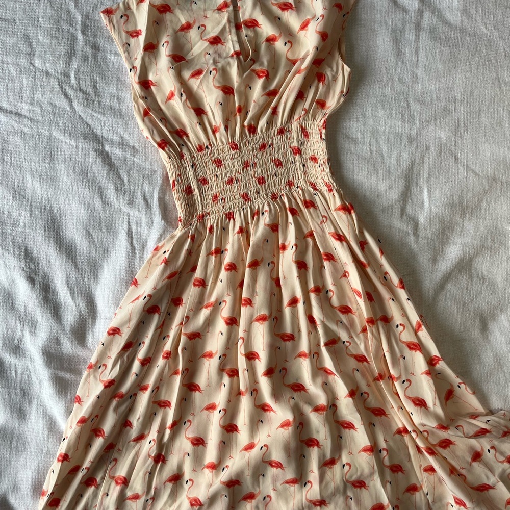 Flamingo Print Cream Dress